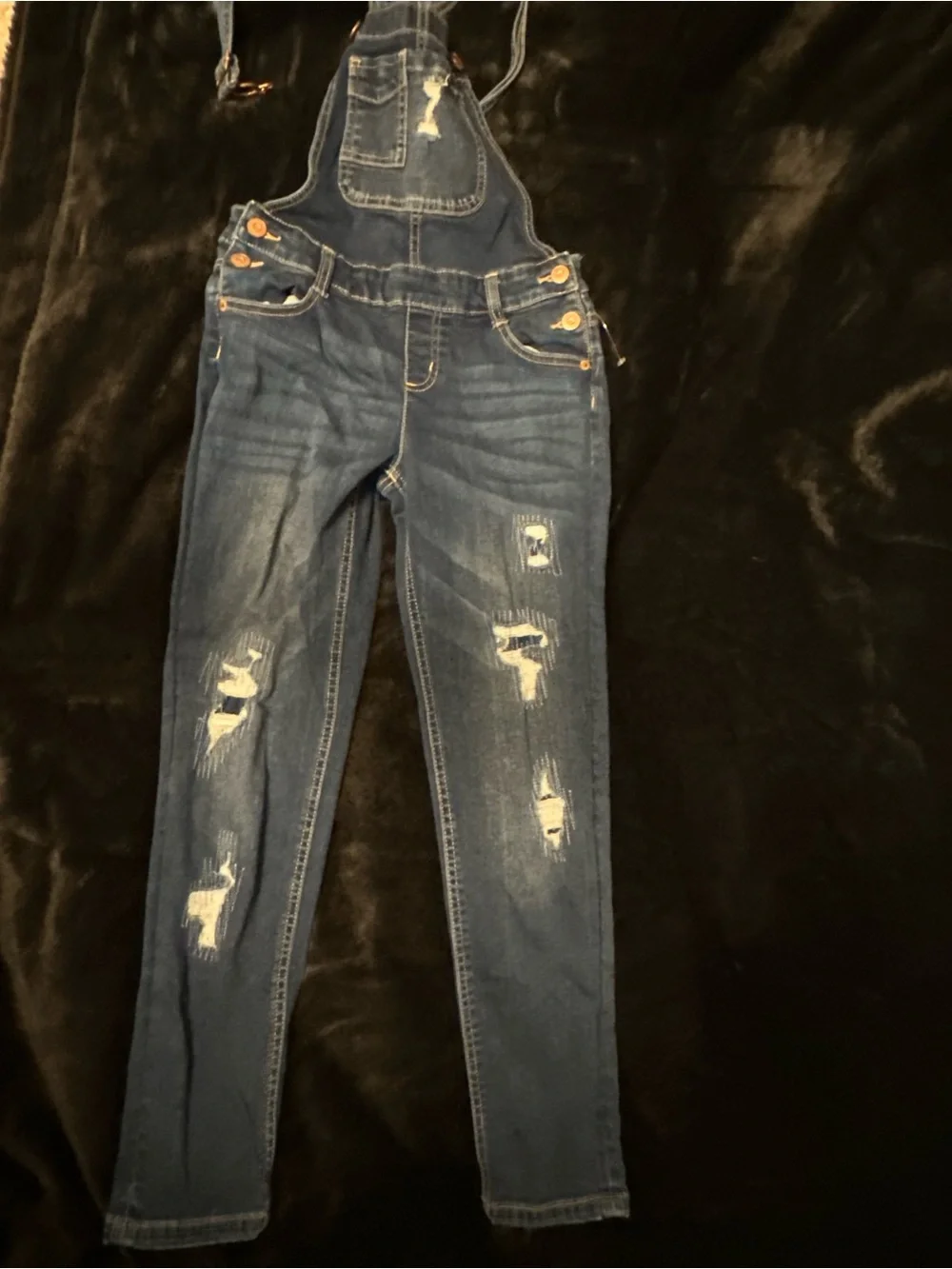 Justice Blue Distressed Denim Overalls - Girl's Jeans (Original Justice) Sz 12